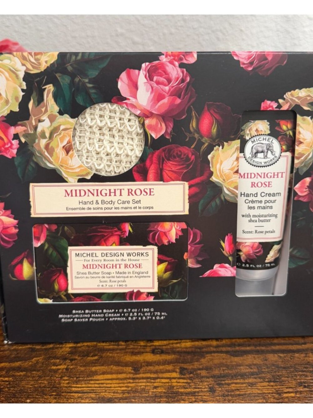 Michel Works Design Midnight Rose Shea Butter Hand & Soap & Soap Pouch Body Set